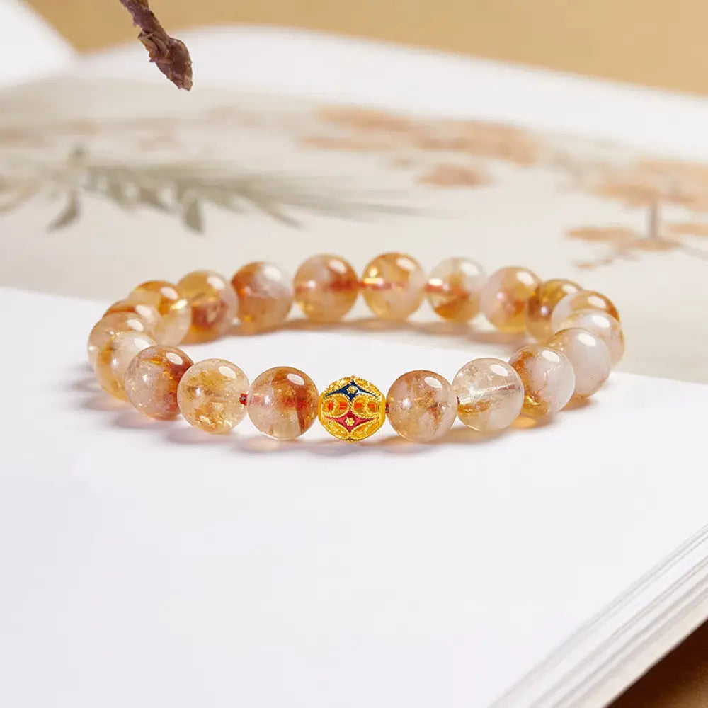 Buddha Stones 999 Sterling Silver Natural Citrine Flower Balls Beads Protection Bracelet - Citrine(Wrist