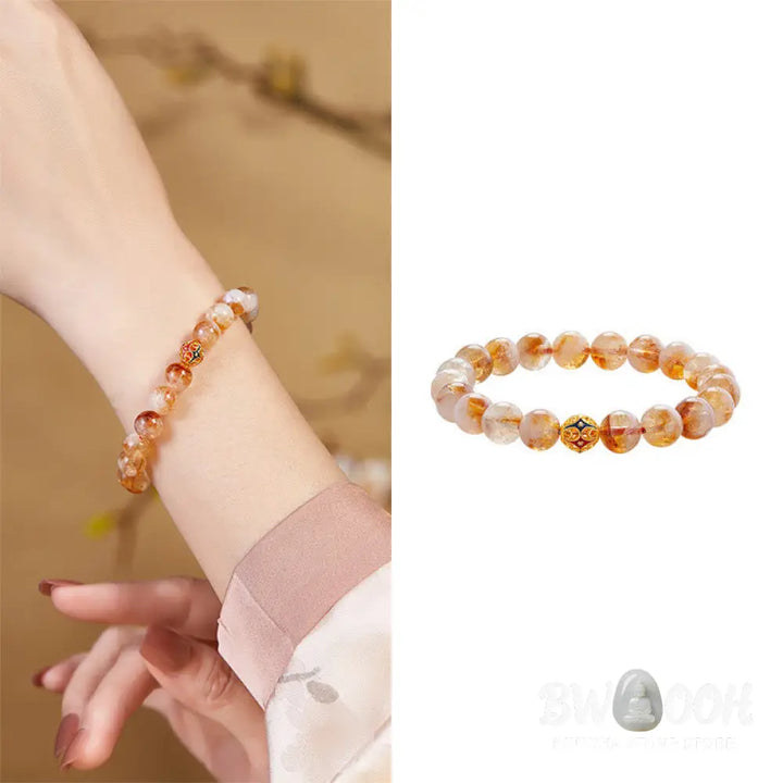 Buddha Stones 999 Sterling Silver Natural Citrine Flower Balls Beads Protection Bracelet - Citrine(Wrist