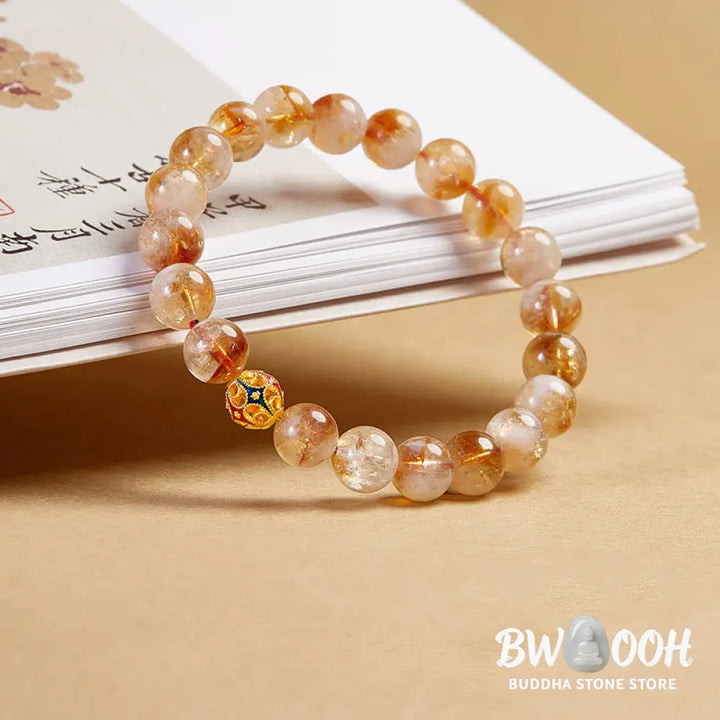 Buddha Stones 999 Sterling Silver Natural Citrine Flower Balls Beads Protection Bracelet - Citrine(Wrist