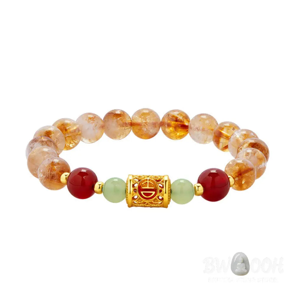 Buddha Stones 999 Sterling Silver Natural Citrine Red Agate Hetian Jade Beads Protection Bracelet - Citrine(Wrist