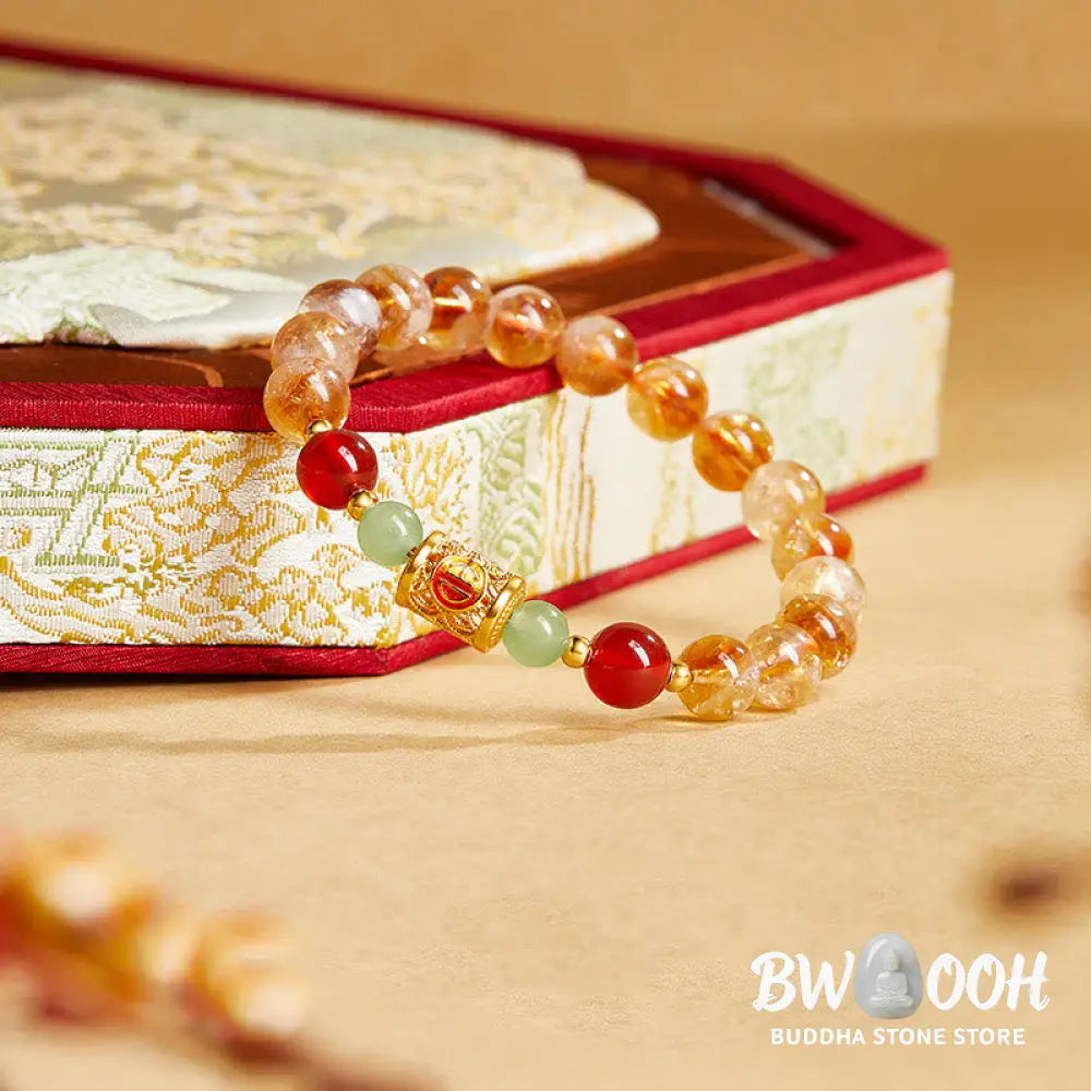 Buddha Stones 999 Sterling Silver Natural Citrine Red Agate Hetian Jade Beads Protection Bracelet - Citrine(Wrist