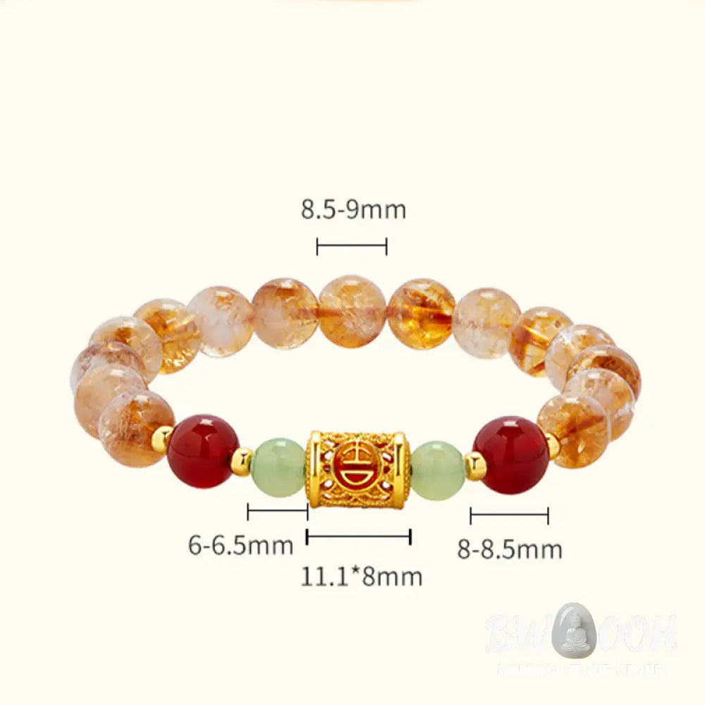Buddha Stones 999 Sterling Silver Natural Citrine Red Agate Hetian Jade Beads Protection Bracelet - Citrine(Wrist