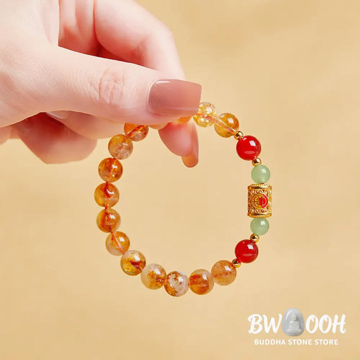 Buddha Stones 999 Sterling Silver Natural Citrine Red Agate Hetian Jade Beads Protection Bracelet - Citrine(Wrist