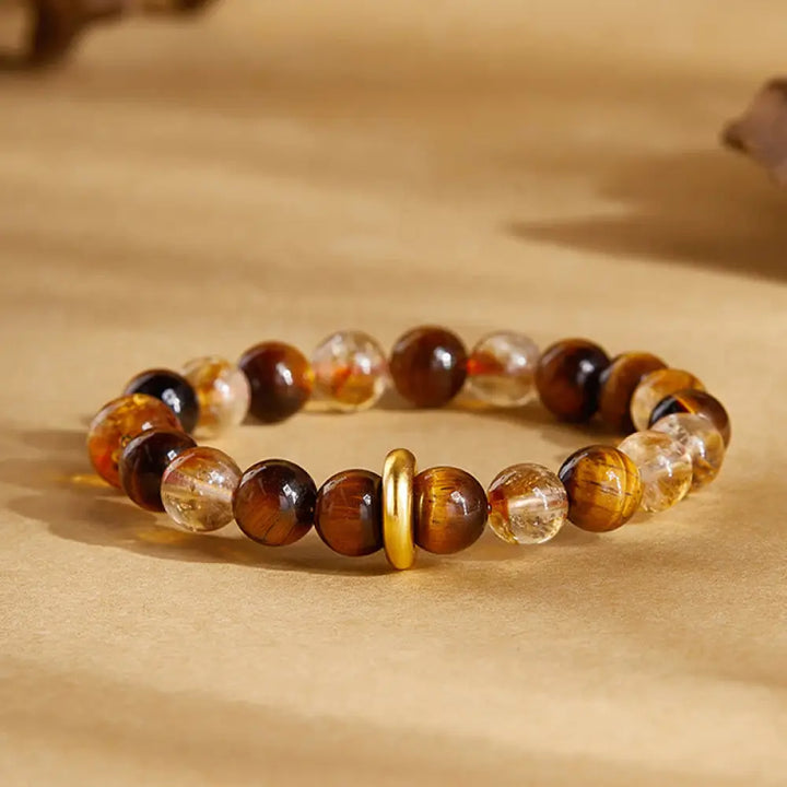 Buddha Stones 999 Sterling Silver Natural Citrine Tiger Eye Peace Buckle Protection Bracelet - Citrine(Wrist