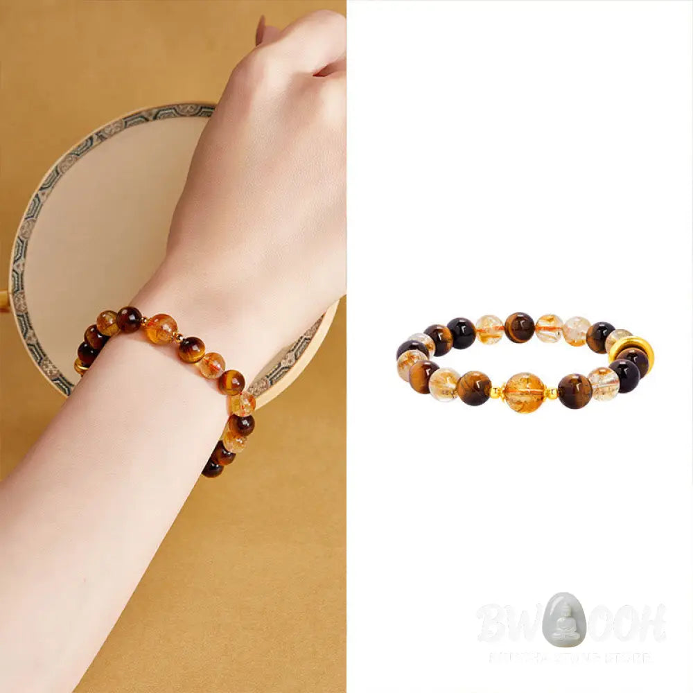 Buddha Stones 999 Sterling Silver Natural Citrine Tiger Eye Peace Buckle Protection Bracelet - Citrine(Wrist