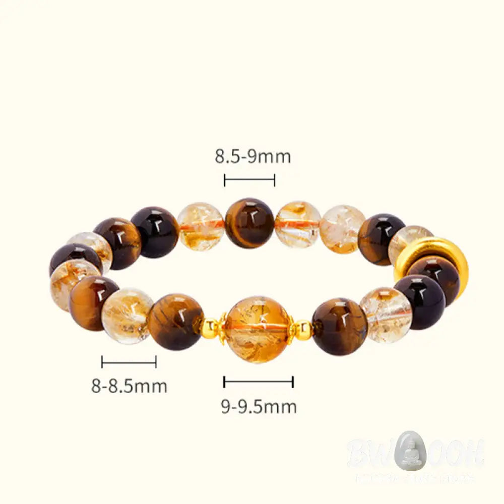 Buddha Stones 999 Sterling Silver Natural Citrine Tiger Eye Peace Buckle Protection Bracelet - Citrine(Wrist