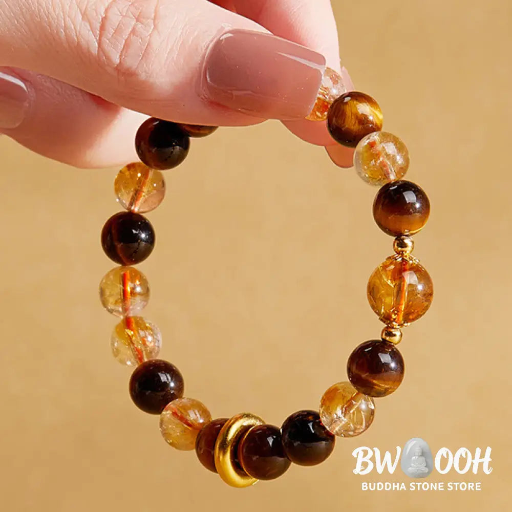 Buddha Stones 999 Sterling Silver Natural Citrine Tiger Eye Peace Buckle Protection Bracelet - Citrine(Wrist