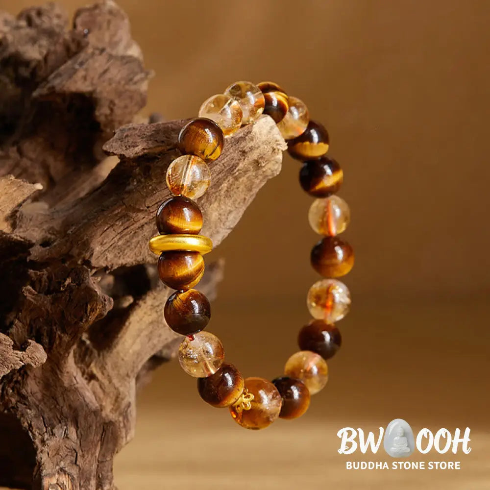 Buddha Stones 999 Sterling Silver Natural Citrine Tiger Eye Peace Buckle Protection Bracelet - Citrine(Wrist