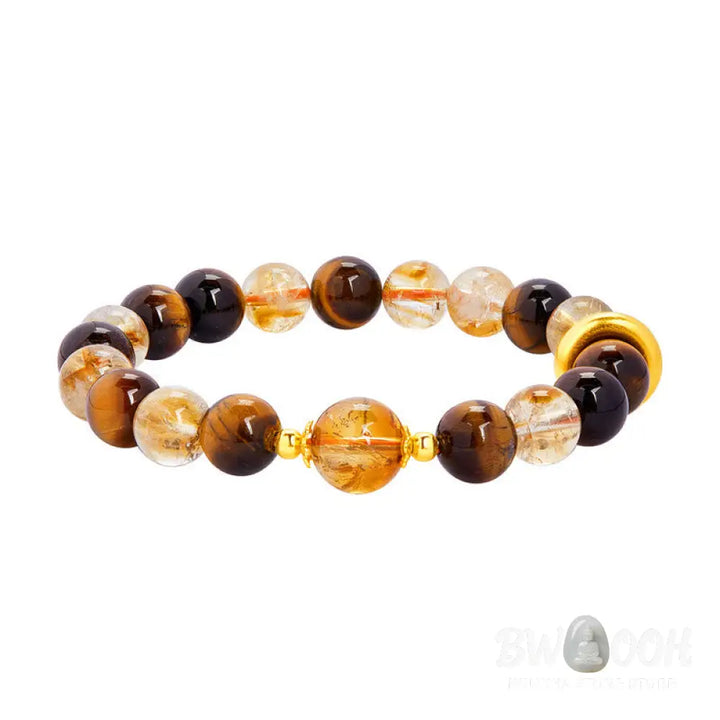 Buddha Stones 999 Sterling Silver Natural Citrine Tiger Eye Peace Buckle Protection Bracelet - Citrine(Wrist