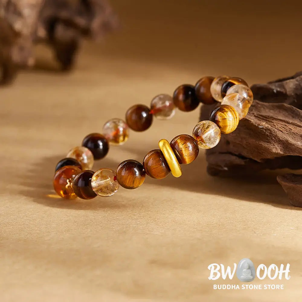Buddha Stones 999 Sterling Silver Natural Citrine Tiger Eye Peace Buckle Protection Bracelet - Citrine(Wrist