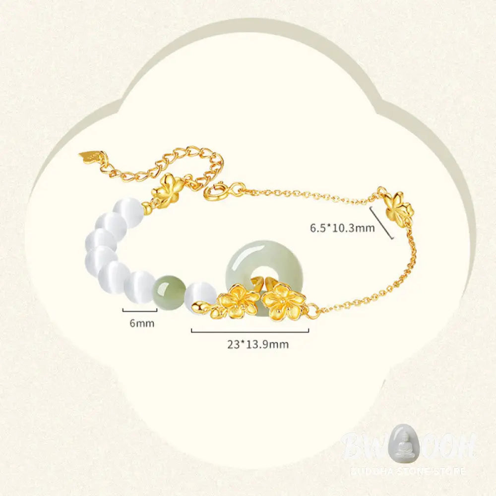 Buddha Stones 999 Sterling Silver Natural Hetian Jade Peace Buckle Peach Blossom Luck Bracelet - BWOOOH - Bracelet