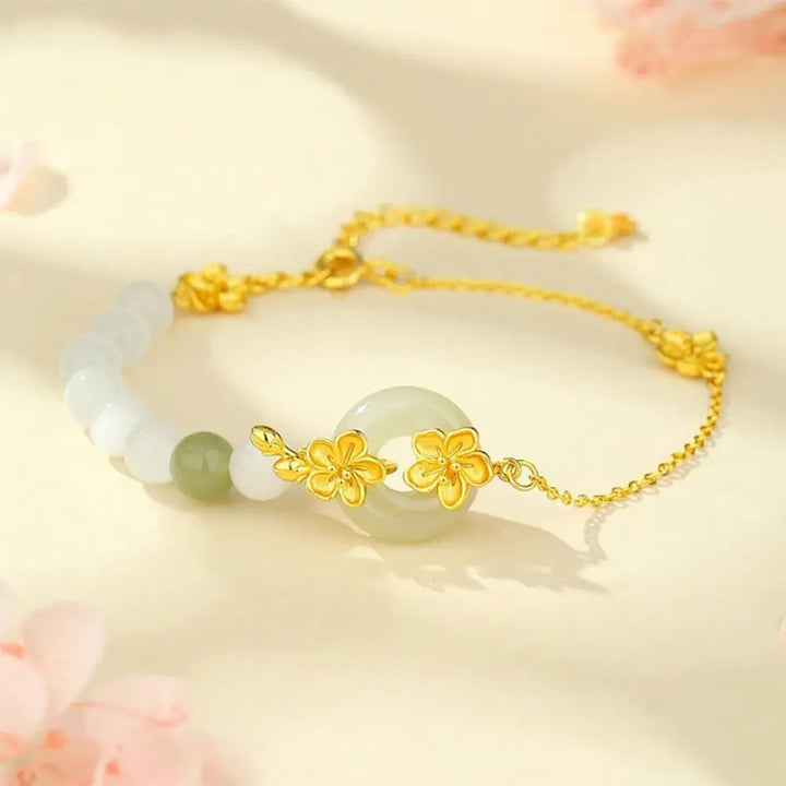 BWOOOH 999 Sterling Silver Natural Hetian Jade Peace Buckle Peach Blossom Luck Bracelet — Sterling Silver jade bracelet fo...