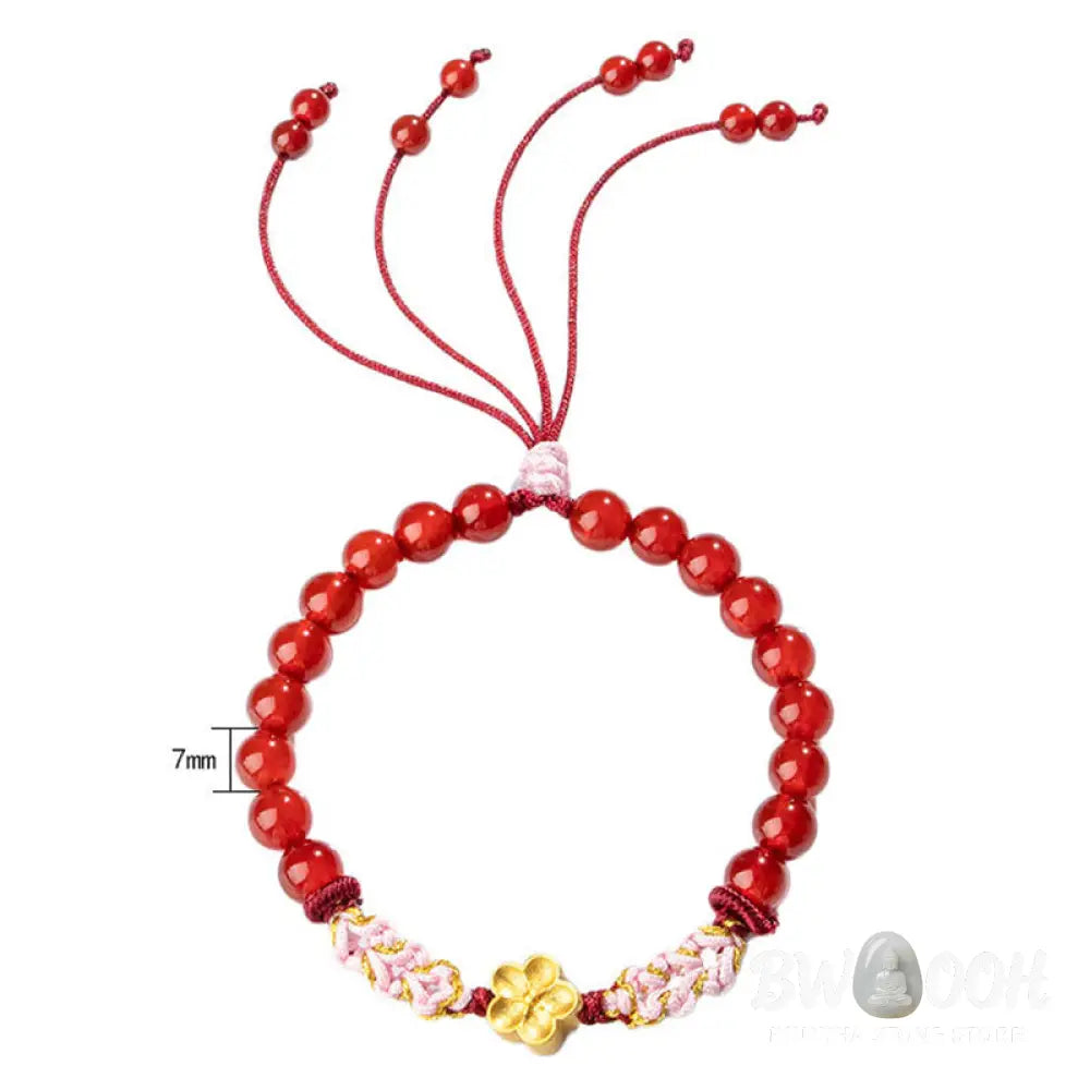 Buddha Stones 999 Sterling Silver Natural Red Agate Pink Crystal Cherry blossom Bracelet - BWOOOH - Bracelet