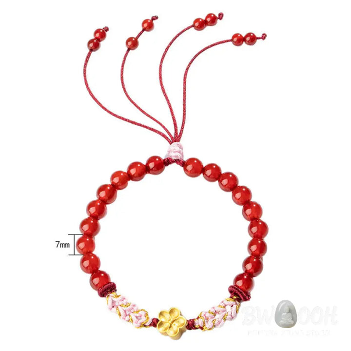 Buddha Stones 999 Sterling Silver Natural Red Agate Pink Crystal Cherry blossom Bracelet - BWOOOH - Bracelet
