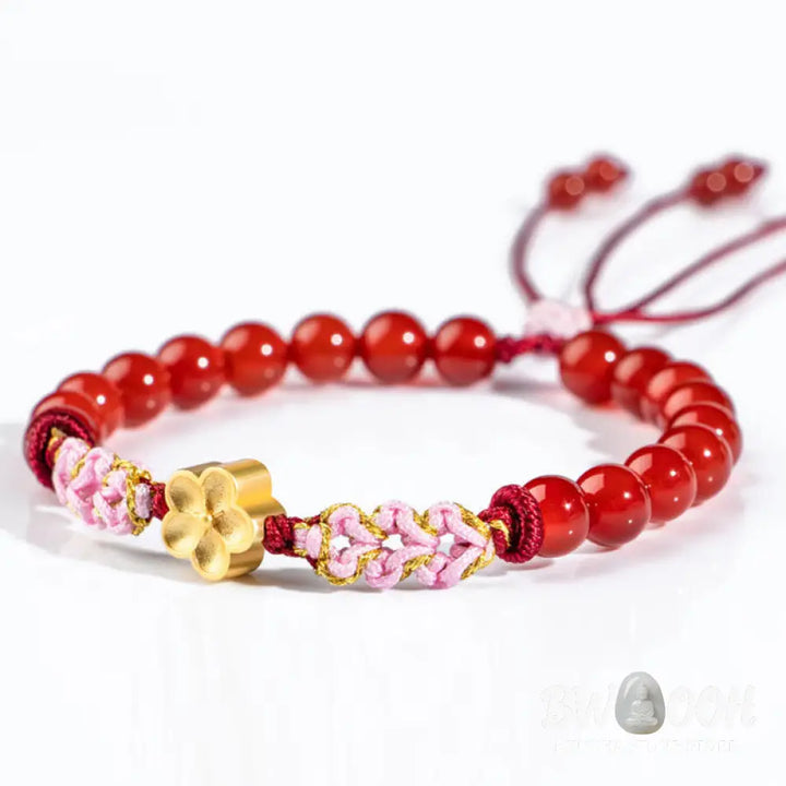 Buddha Stones 999 Sterling Silver Natural Red Agate Pink Crystal Cherry blossom Bracelet - BWOOOH - Bracelet