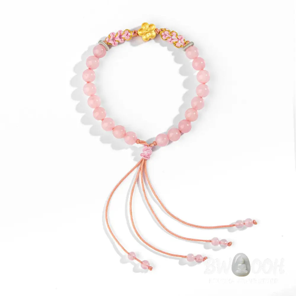 Buddha Stones 999 Sterling Silver Natural Red Agate Pink Crystal Cherry blossom Bracelet - BWOOOH - Bracelet