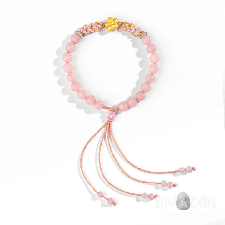 Buddha Stones 999 Sterling Silver Natural Red Agate Pink Crystal Cherry blossom Bracelet - BWOOOH - Bracelet