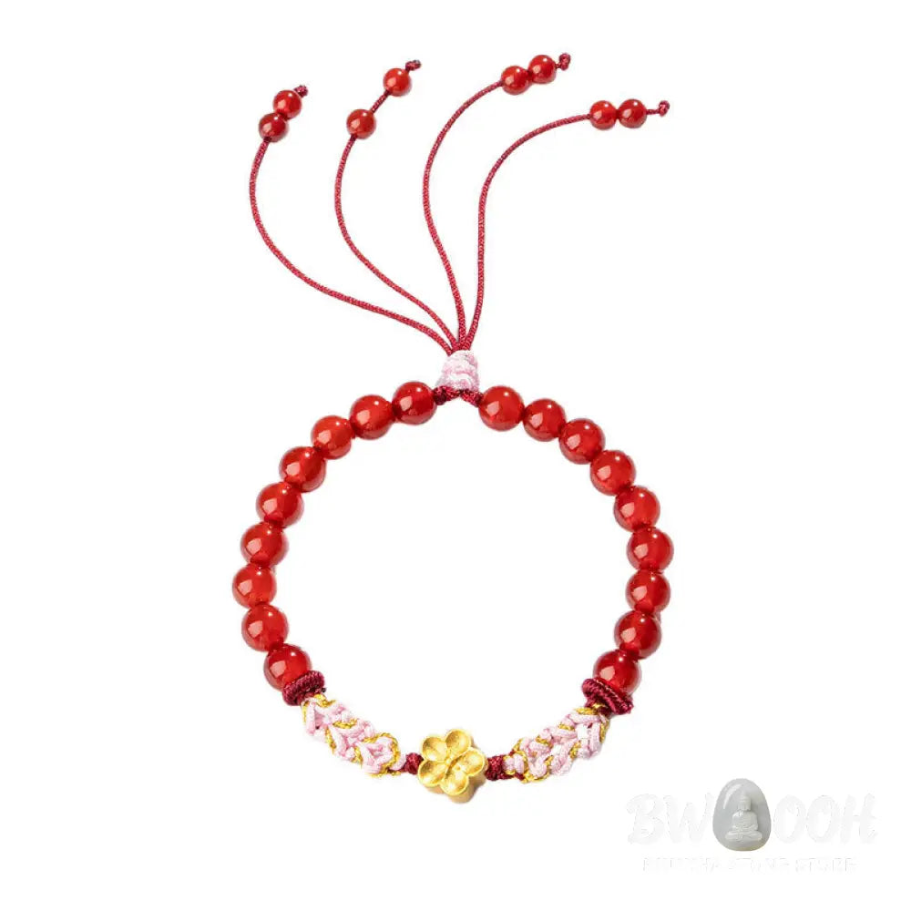Buddha Stones 999 Sterling Silver Natural Red Agate Pink Crystal Cherry blossom Bracelet - BWOOOH - Bracelet