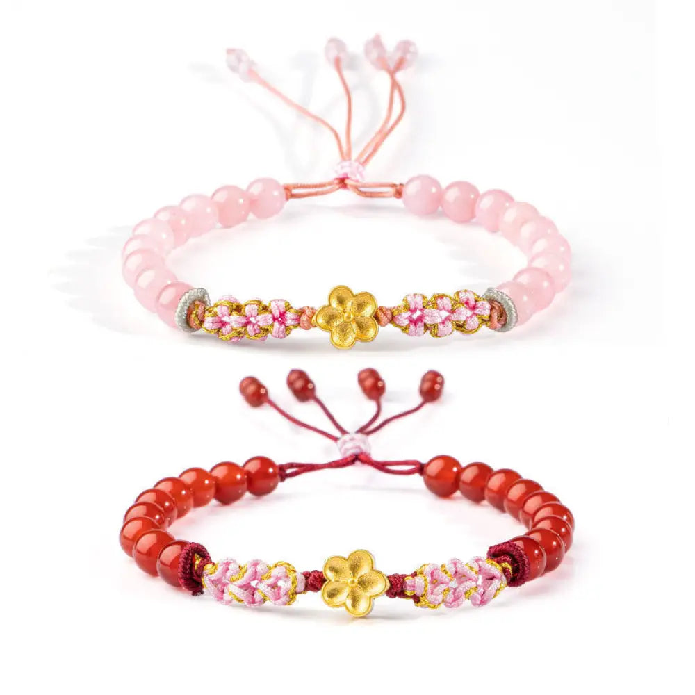 BWOOOH 999 Sterling Silver Natural Red Agate Pink Crystal Cherry blossom Bracelet - BWOOOH - Bracelet