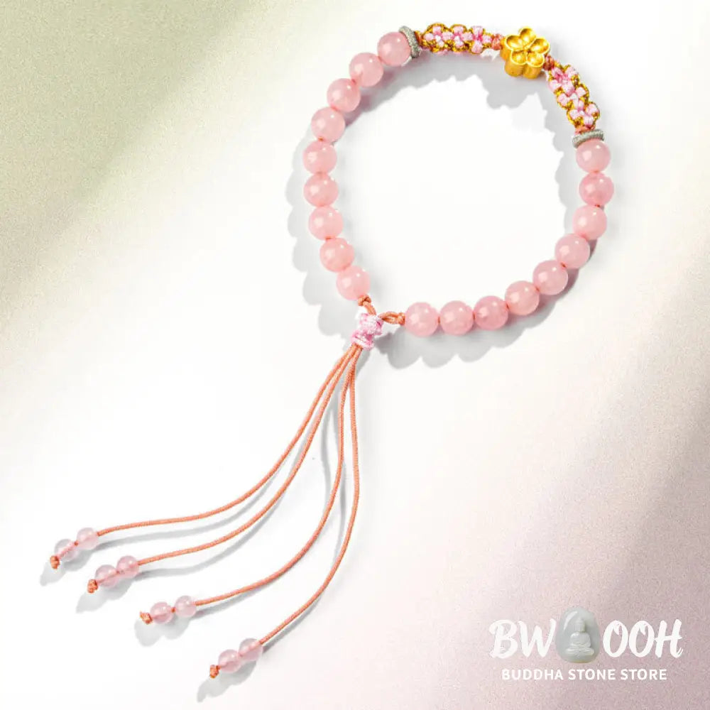 Buddha Stones 999 Sterling Silver Natural Red Agate Pink Crystal Cherry blossom Bracelet - BWOOOH - Bracelet