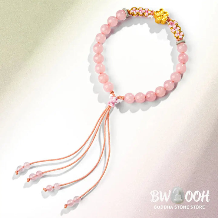 Buddha Stones 999 Sterling Silver Natural Red Agate Pink Crystal Cherry blossom Bracelet - BWOOOH - Bracelet