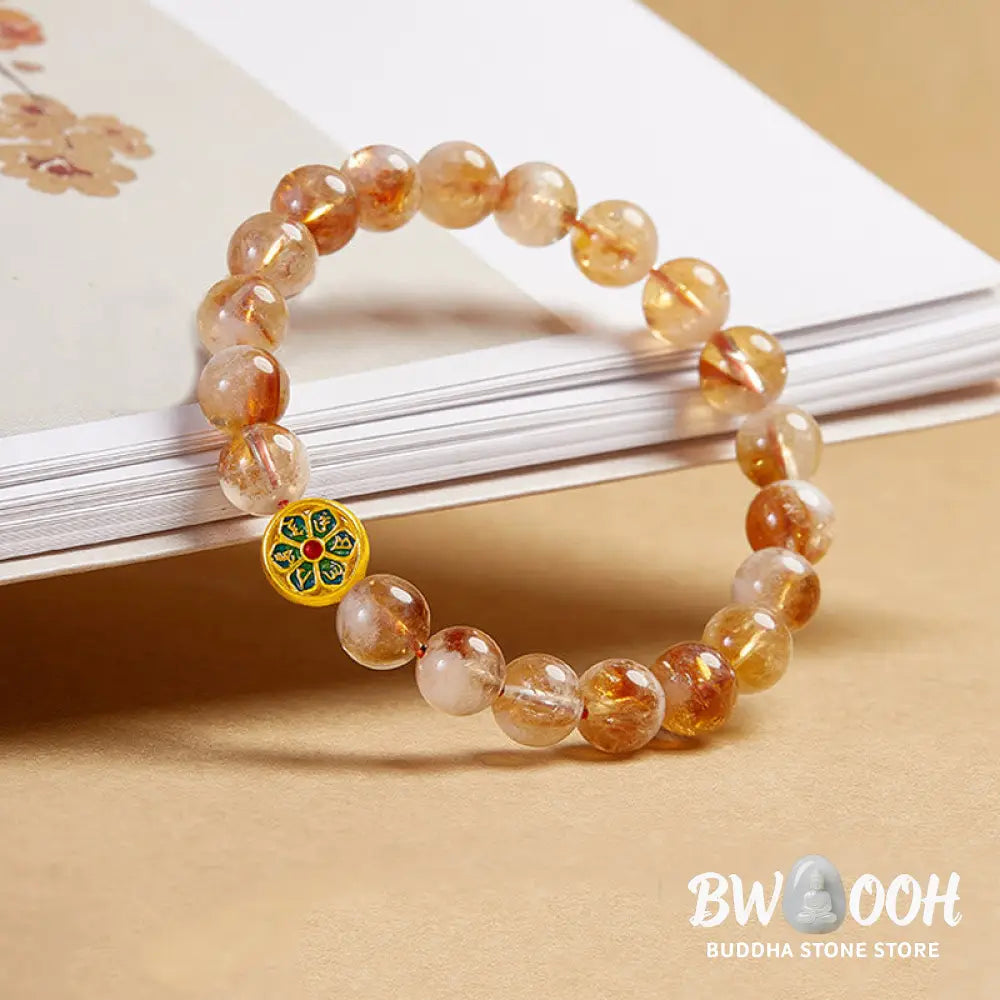 Buddha Stones 999 Sterling Silver Om Mani Padme Hum Citrine Protection Bracelet - BWOOOH - Citrine(Wrist Circumference: