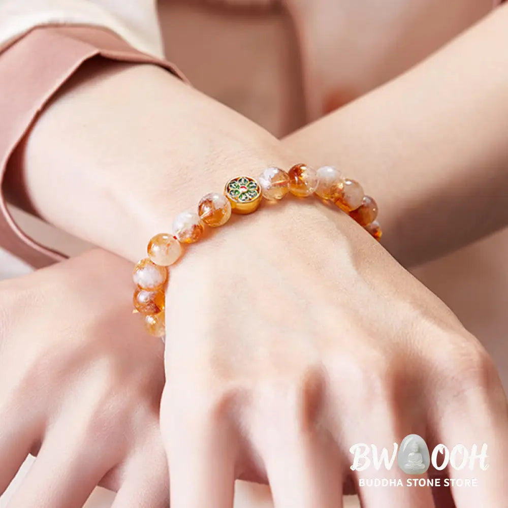Buddha Stones 999 Sterling Silver Om Mani Padme Hum Citrine Protection Bracelet - BWOOOH - Citrine(Wrist Circumference: