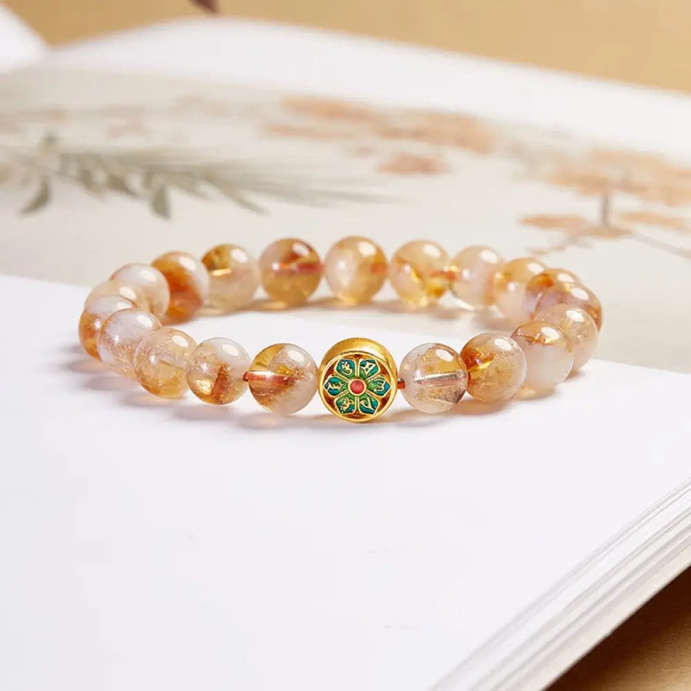 BWOOOH 999 Sterling Silver Om Mani Padme Hum Citrine Protection Bracelet — Sterling Silver crystal healing bracelet for sp...