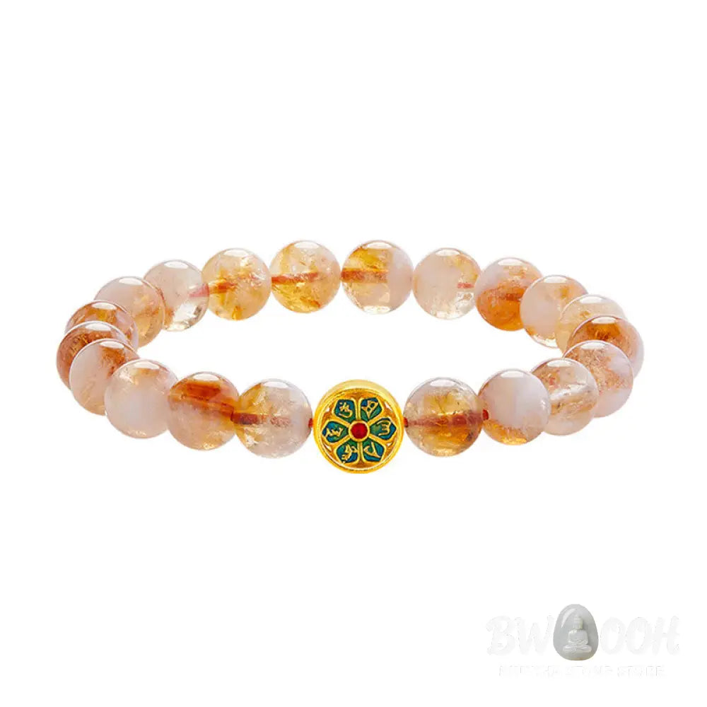 Buddha Stones 999 Sterling Silver Om Mani Padme Hum Citrine Protection Bracelet - BWOOOH - Citrine(Wrist Circumference: