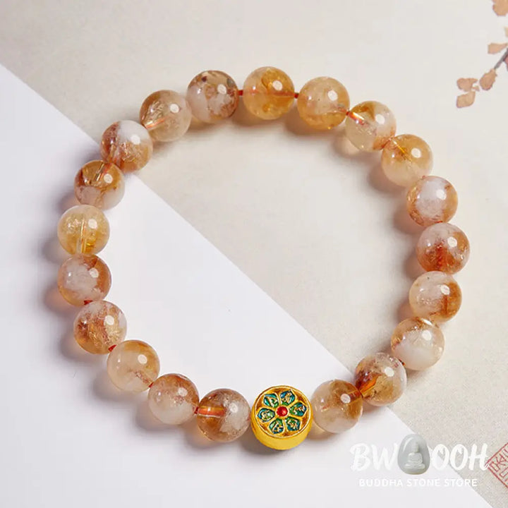 Buddha Stones 999 Sterling Silver Om Mani Padme Hum Citrine Protection Bracelet - BWOOOH - Citrine(Wrist Circumference: