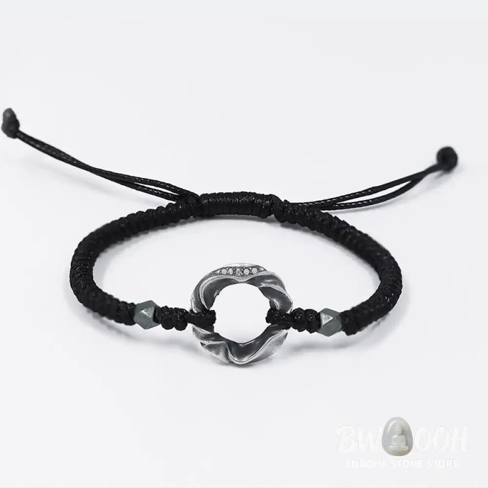 Buddha Stones 999 Sterling Silver Peace Buckle Black Wax Rope Protection Bracelet - BWOOOH - 999 Sterling Silver Wax