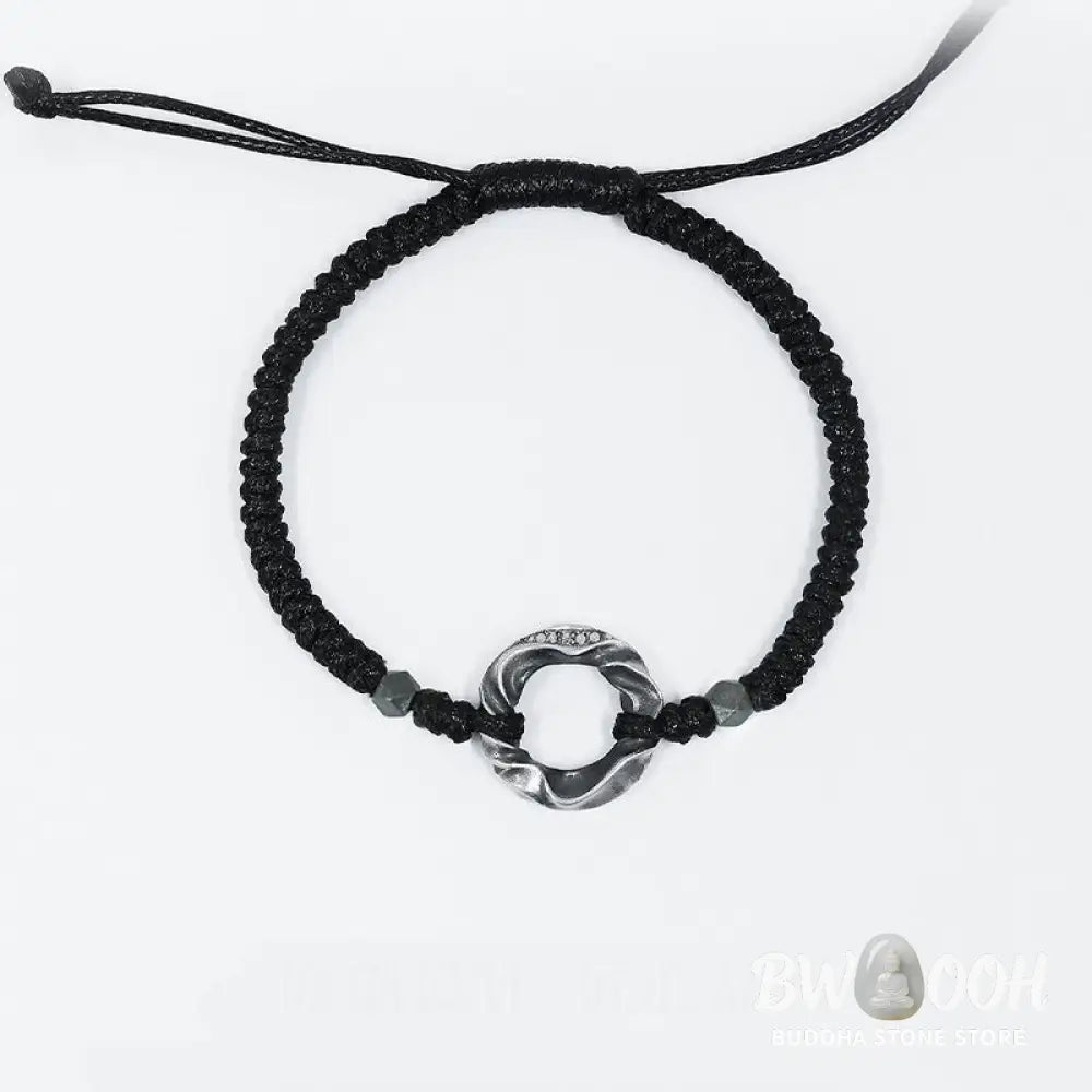 Buddha Stones 999 Sterling Silver Peace Buckle Black Wax Rope Protection Bracelet - BWOOOH - 999 Sterling Silver Wax
