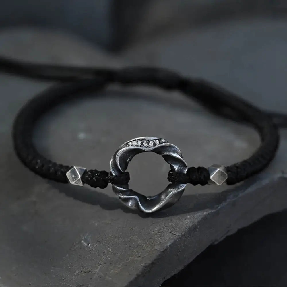 BWOOOH 999 Sterling Silver Peace Buckle Black Wax Rope Protection Bracelet - BWOOOH - 999 Sterling Silver Wax
