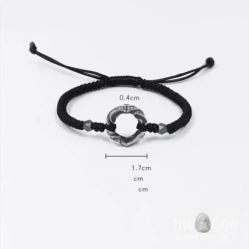 Buddha Stones 999 Sterling Silver Peace Buckle Black Wax Rope Protection Bracelet - BWOOOH - 999 Sterling Silver Wax