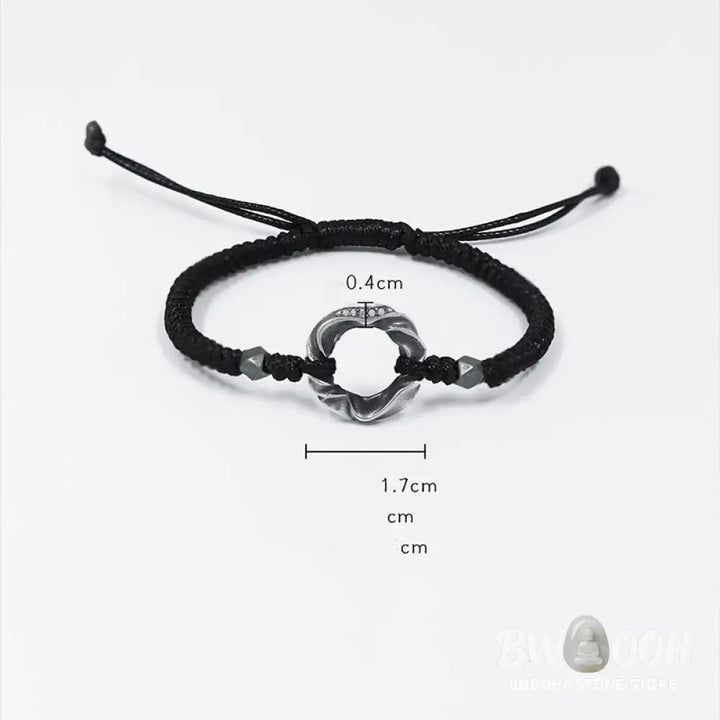 Buddha Stones 999 Sterling Silver Peace Buckle Black Wax Rope Protection Bracelet - BWOOOH - 999 Sterling Silver Wax