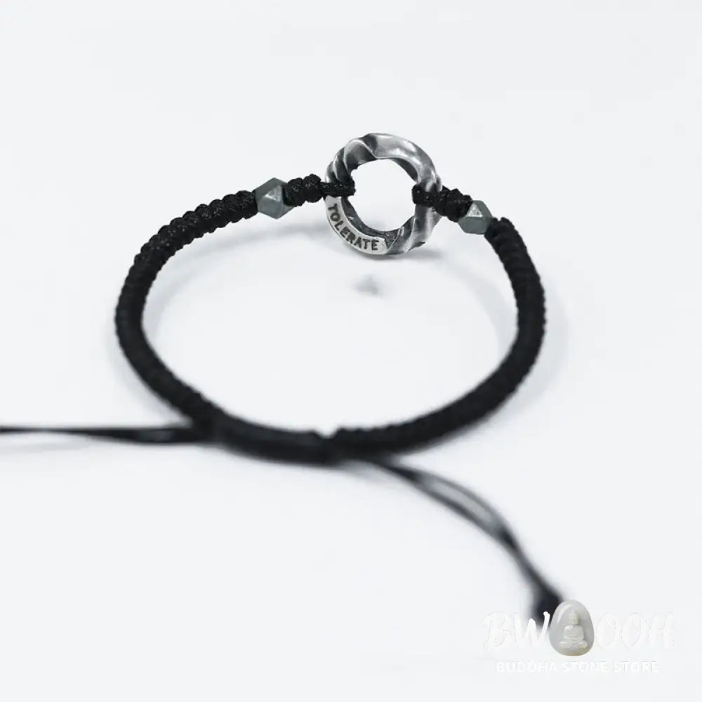 Buddha Stones 999 Sterling Silver Peace Buckle Black Wax Rope Protection Bracelet - BWOOOH - 999 Sterling Silver Wax