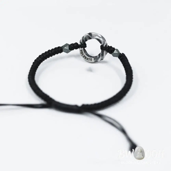 Buddha Stones 999 Sterling Silver Peace Buckle Black Wax Rope Protection Bracelet - BWOOOH - 999 Sterling Silver Wax