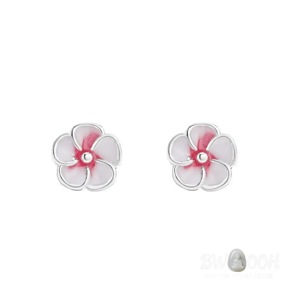 Buddha Stones 999 Sterling Silver Peach Blossom Blessing Earrings - Silver Earrings(925 Sterling Silver Posts)