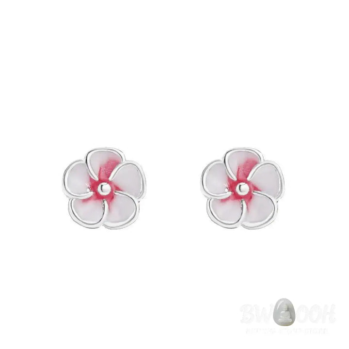 Buddha Stones 999 Sterling Silver Peach Blossom Blessing Earrings - Silver Earrings(925 Sterling Silver Posts)