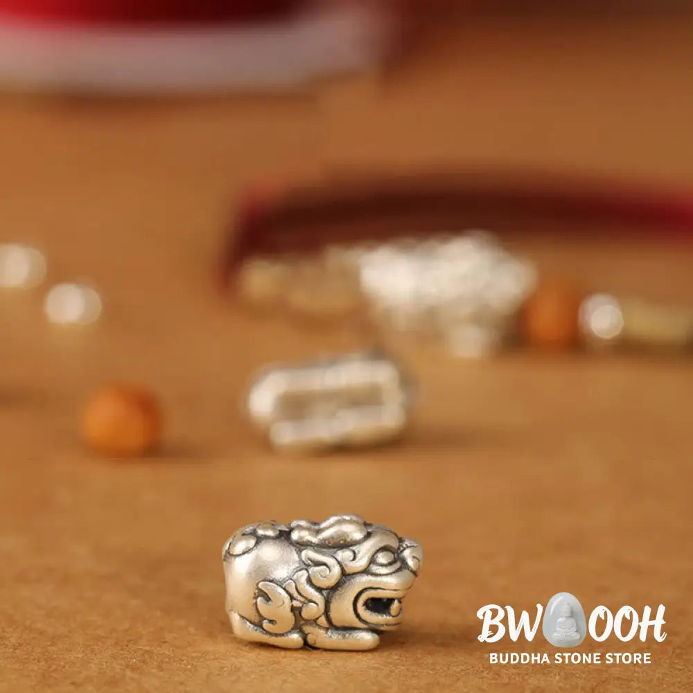 Buddha Stones 999 Sterling Silver Pixiu Charm Peach Wood Bead Handmade String Braided Luck Bracelet Anklet - Bracelet