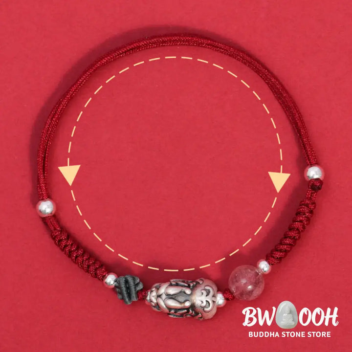 Buddha Stones 999 Sterling Silver PiXiu Strawberry Quartz Bead Wealth Luck Braided Bracelet - BWOOOH - Bracelet