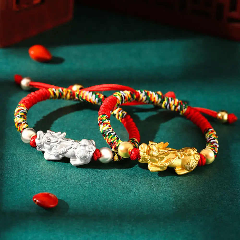 BWOOOH 999 Sterling Silver PiXiu Wealth King Kong Knot String Braided Kids Child Bracel | spiritual healing bracelet