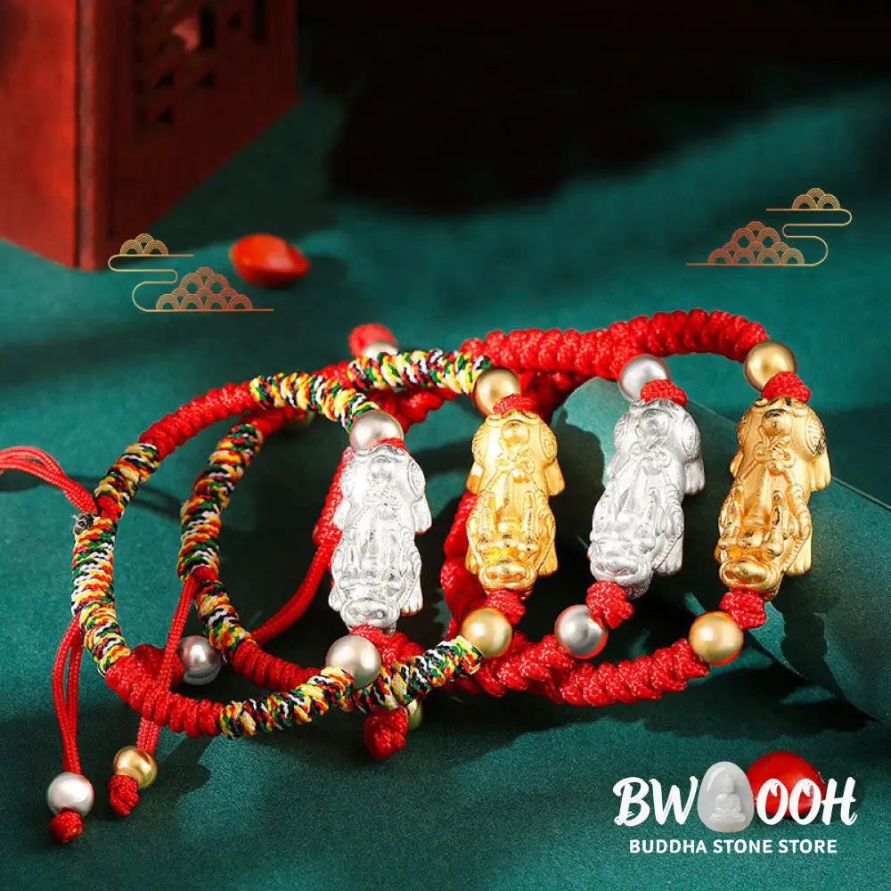 BWOOOH 999 Sterling Silver PiXiu Wealth King Kong Knot String Braided Kids Child Bracel | spiritual healing bracelet