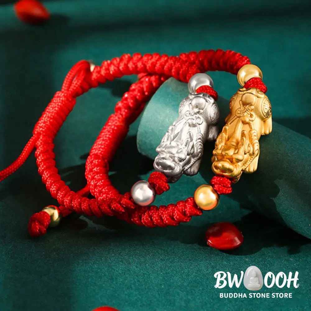 BWOOOH 999 Sterling Silver PiXiu Wealth King Kong Knot String Braided Kids Child Bracel | spiritual healing bracelet