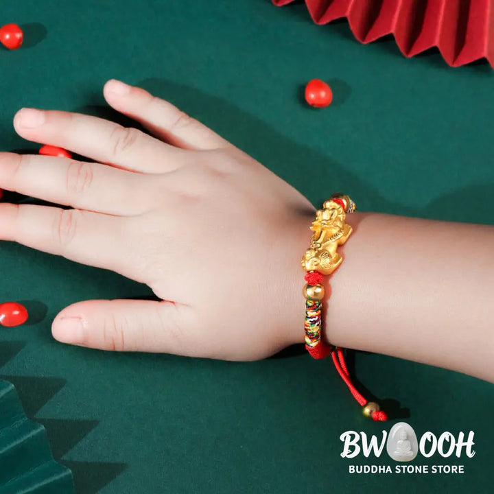BWOOOH 999 Sterling Silver PiXiu Wealth King Kong Knot String Braided Kids Child Bracel | spiritual healing bracelet
