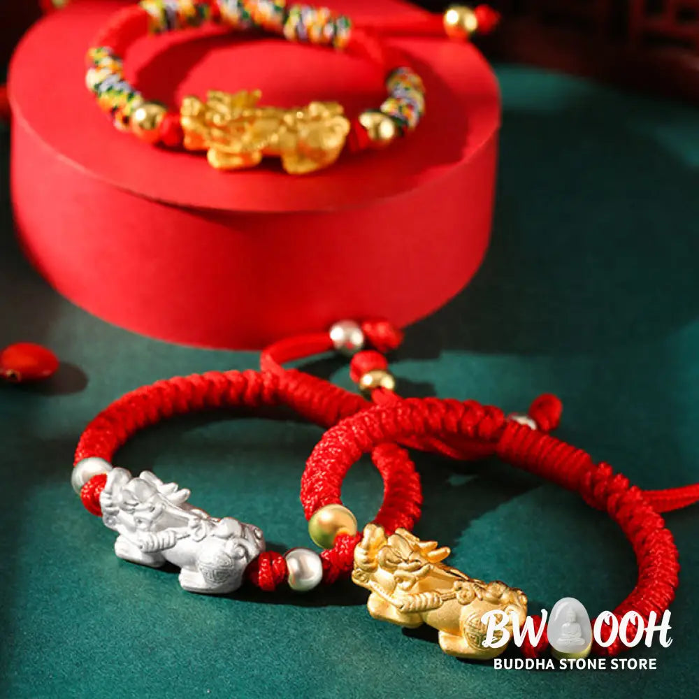 BWOOOH 999 Sterling Silver PiXiu Wealth King Kong Knot String Braided Kids Child Bracel | spiritual healing bracelet