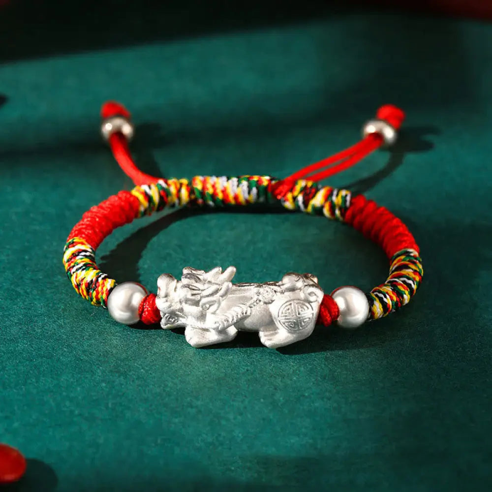 BWOOOH 999 Sterling Silver PiXiu Wealth King Kong Knot String Braided Kids Child Bracelet - 999 Sterling Silver