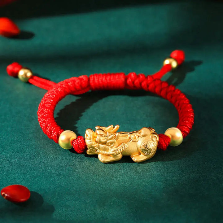BWOOOH 999 Sterling Silver PiXiu Wealth King Kong Knot String Braided Kids Child Bracelet - 999 Sterling Silver