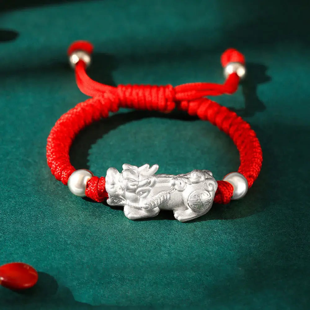 BWOOOH 999 Sterling Silver PiXiu Wealth King Kong Knot String Braided Kids Child Bracelet - 999 Sterling Silver