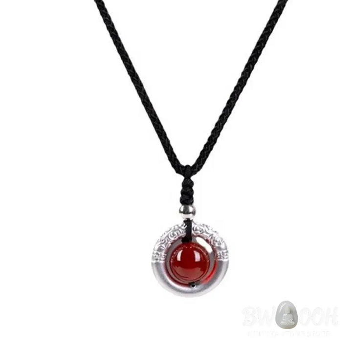 BWOOOH 999 Sterling Silver Red Agate Peace Buckle Blessing Necklace. Handmade woven design, vibrant red agate, auspicious peace buckle for protection and tranquility. - View 12
